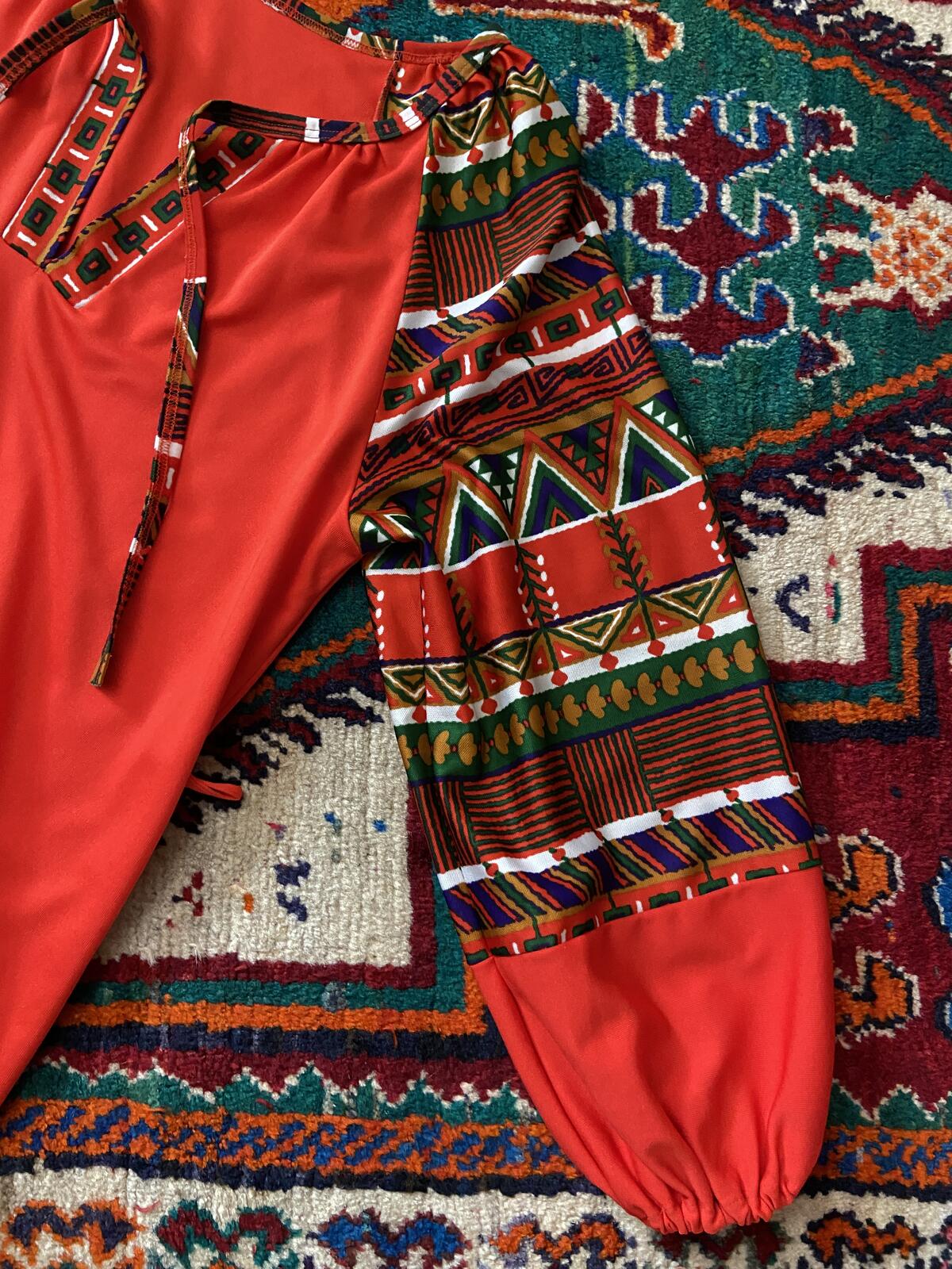 Vintage 1970s Red Balloon Sleeve Kaftan