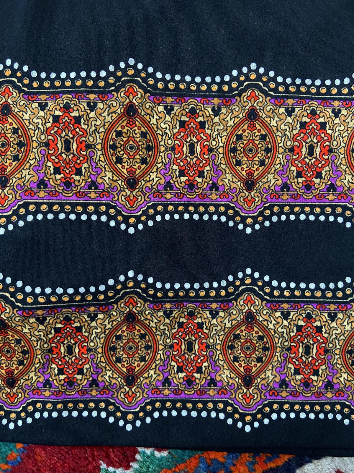 Vintage 1970s Black Paisley Trim Maxi Dress