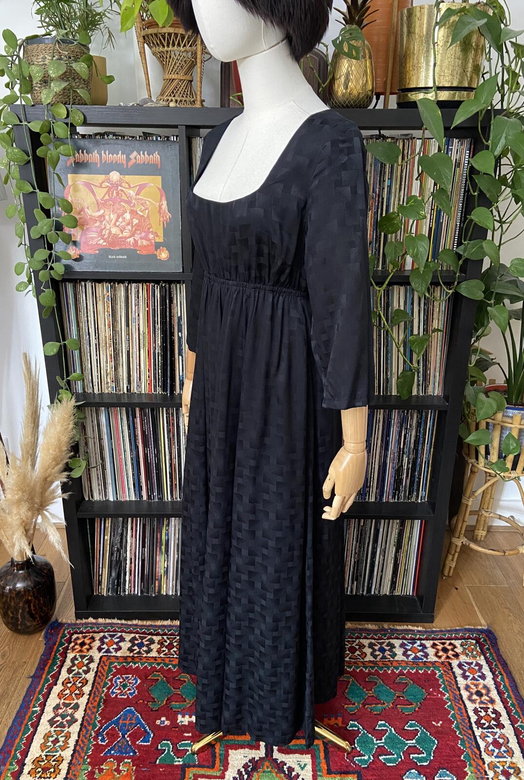 Vintage 1970s Black Medieval Revival Maxi Dress