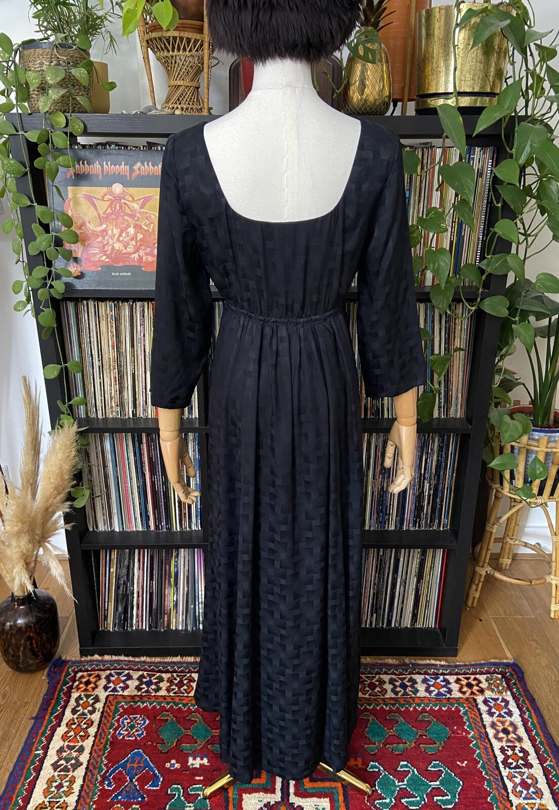Vintage 1970s Black Medieval Revival Maxi Dress