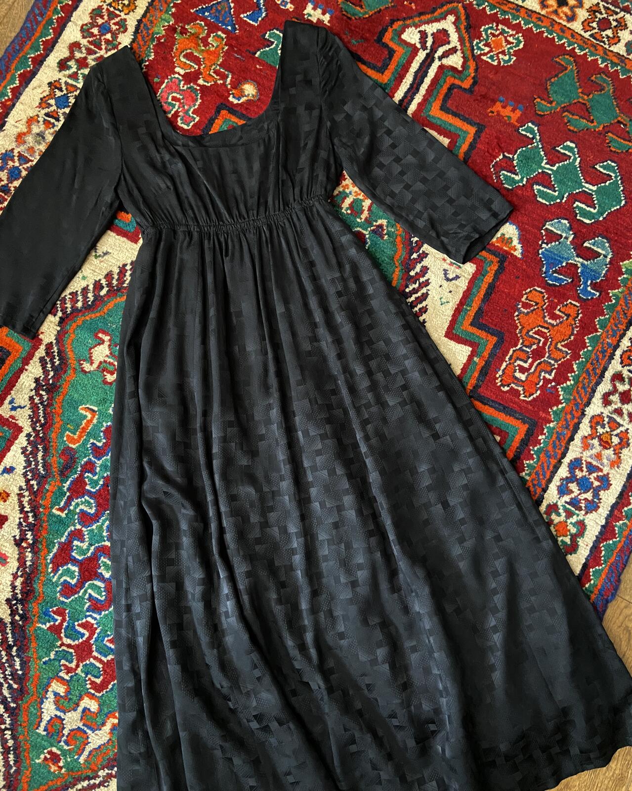 Vintage 1970s Black Medieval Revival Maxi Dress
