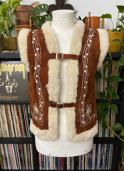 Vintage Brown Embroidered Afghan Waistcoat