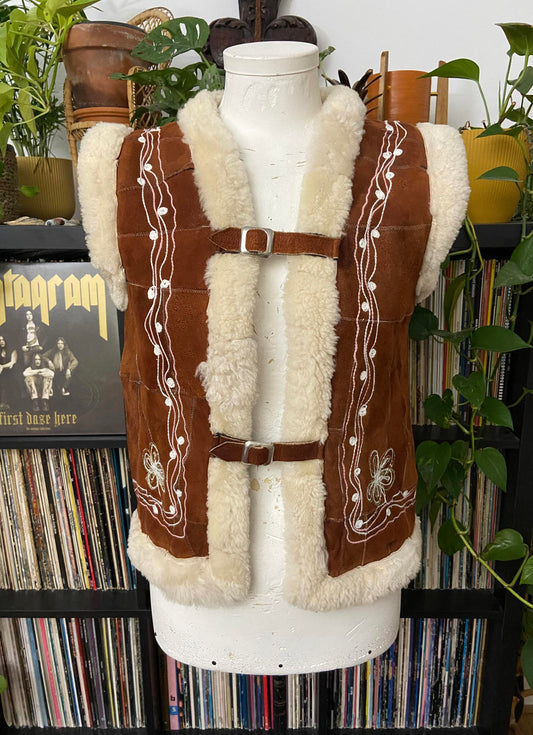 Vintage Brown Embroidered Afghan Waistcoat