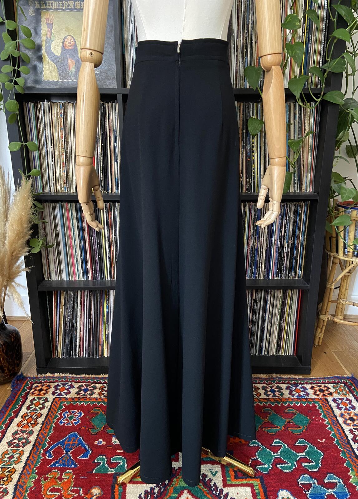 Vintage 1970s Black Embroidered Folk Maxi Skirt