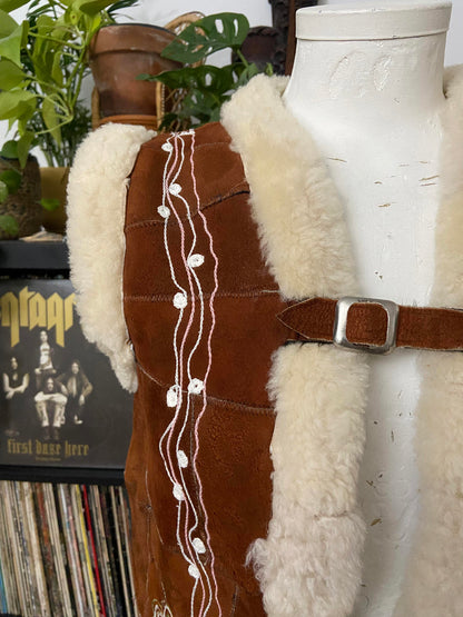 Vintage Brown Embroidered Afghan Waistcoat