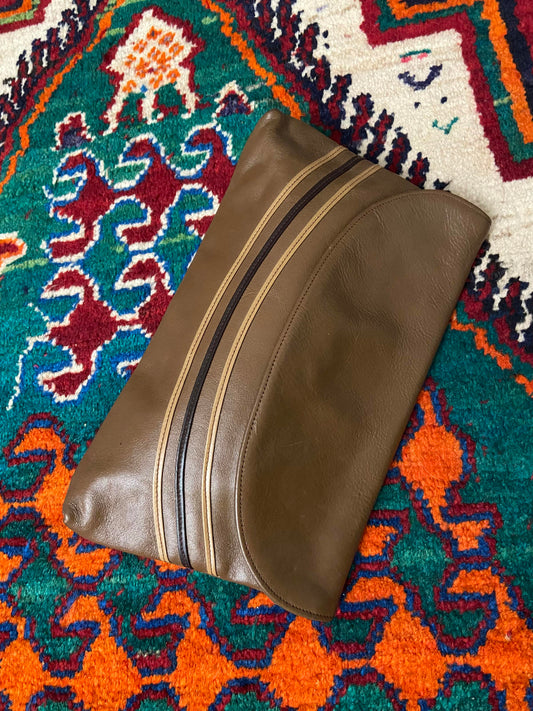 Vintage 1980s Brown Leather Clutch Bag