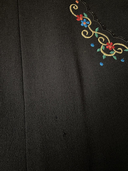 Vintage 1970s Black Embroidered Folk Maxi Skirt
