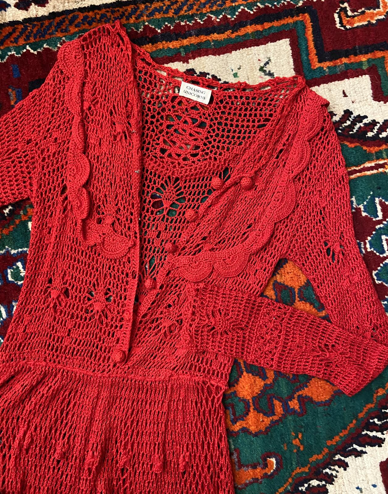 Chasing Unicorns Red Fire On The Mountain Crochet Dress