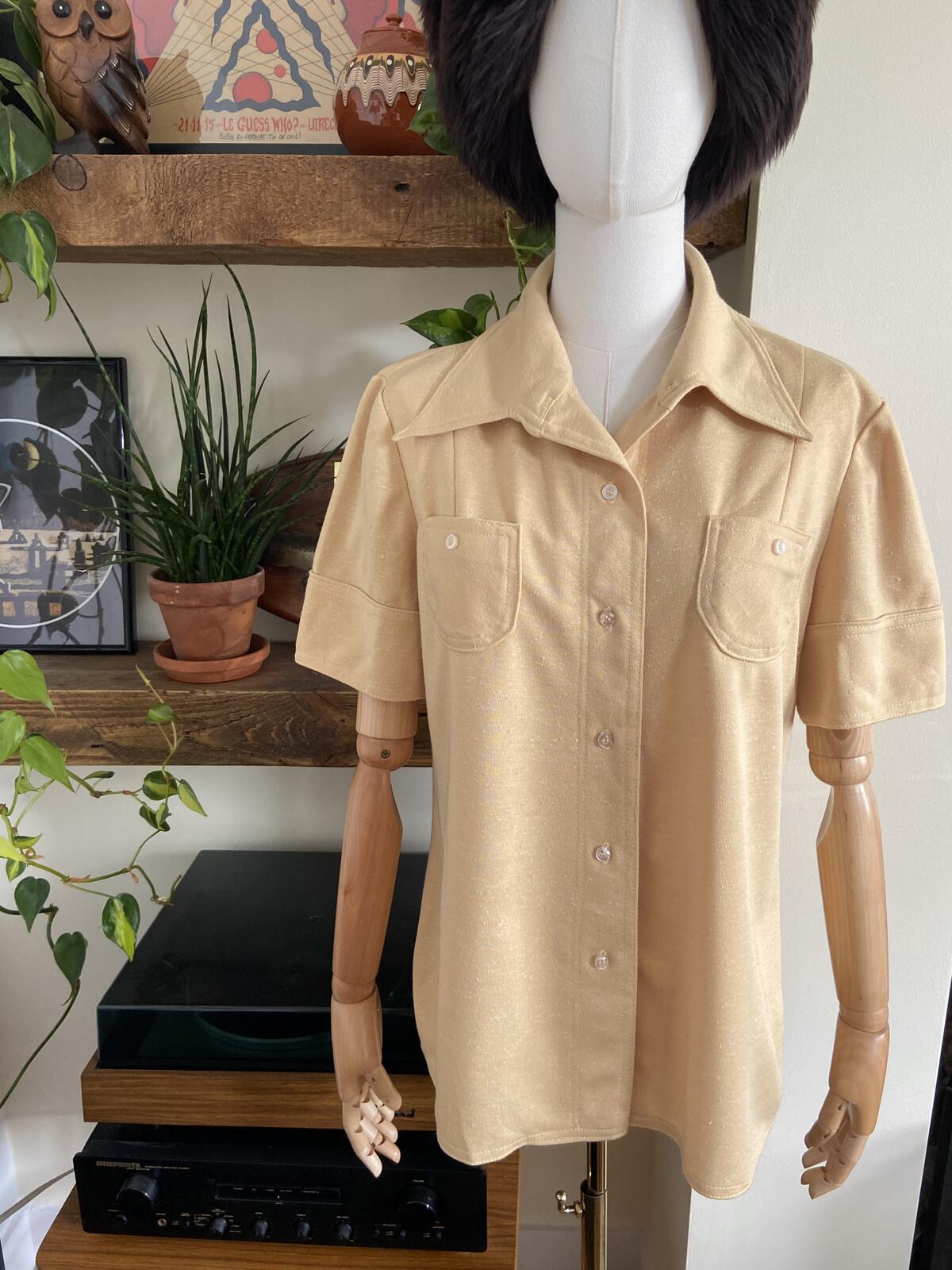 Vintage 1970s Beige Dagger Collar Shirt