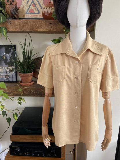 Vintage 1970s Beige Dagger Collar Shirt