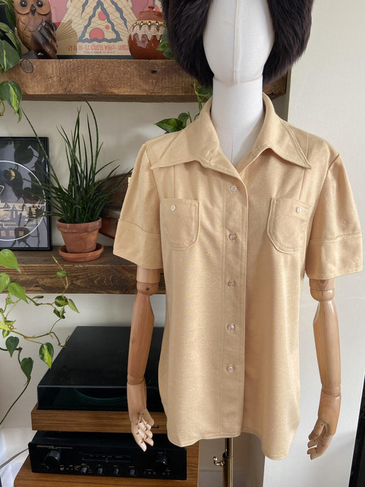 Vintage 1970s Beige Dagger Collar Shirt