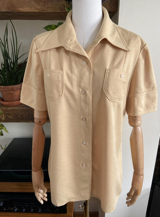 Vintage 1970s Beige Dagger Collar Shirt