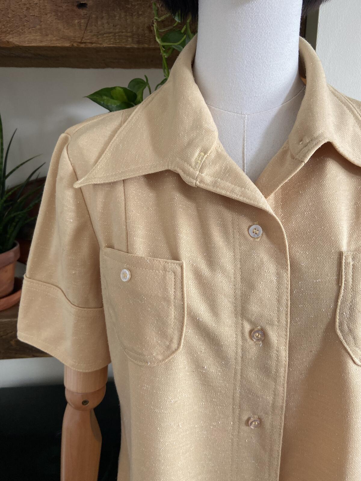 Vintage 1970s Beige Dagger Collar Shirt