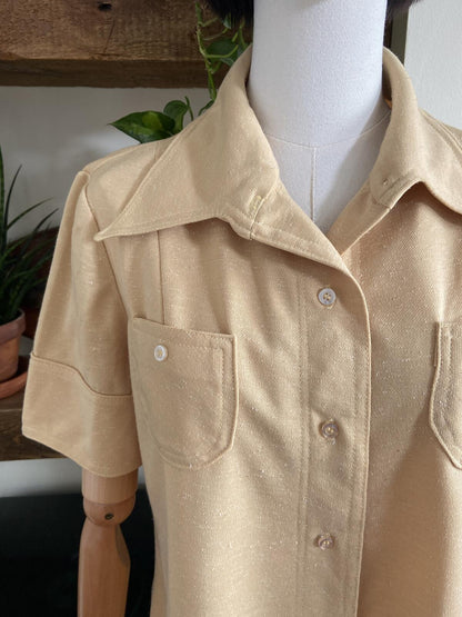 Vintage 1970s Beige Dagger Collar Shirt