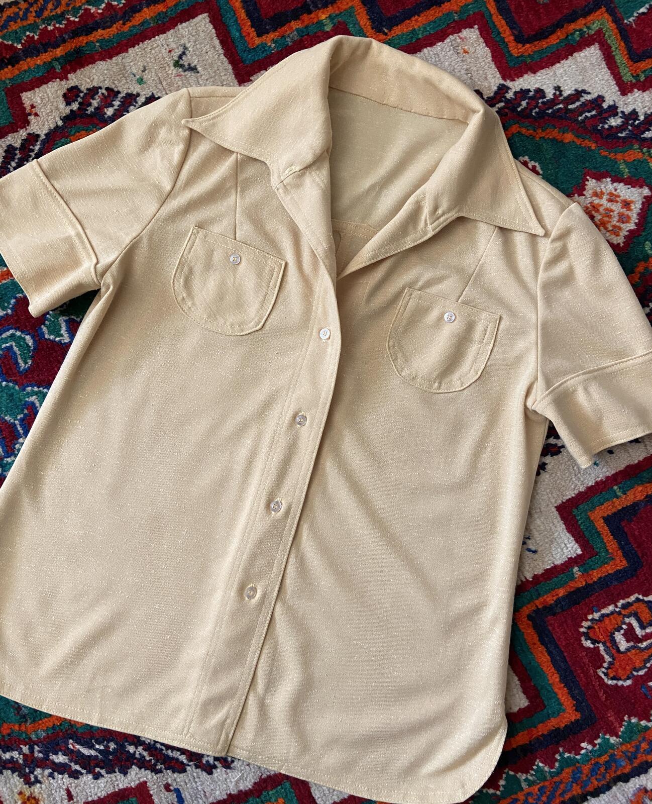Vintage 1970s Beige Dagger Collar Shirt