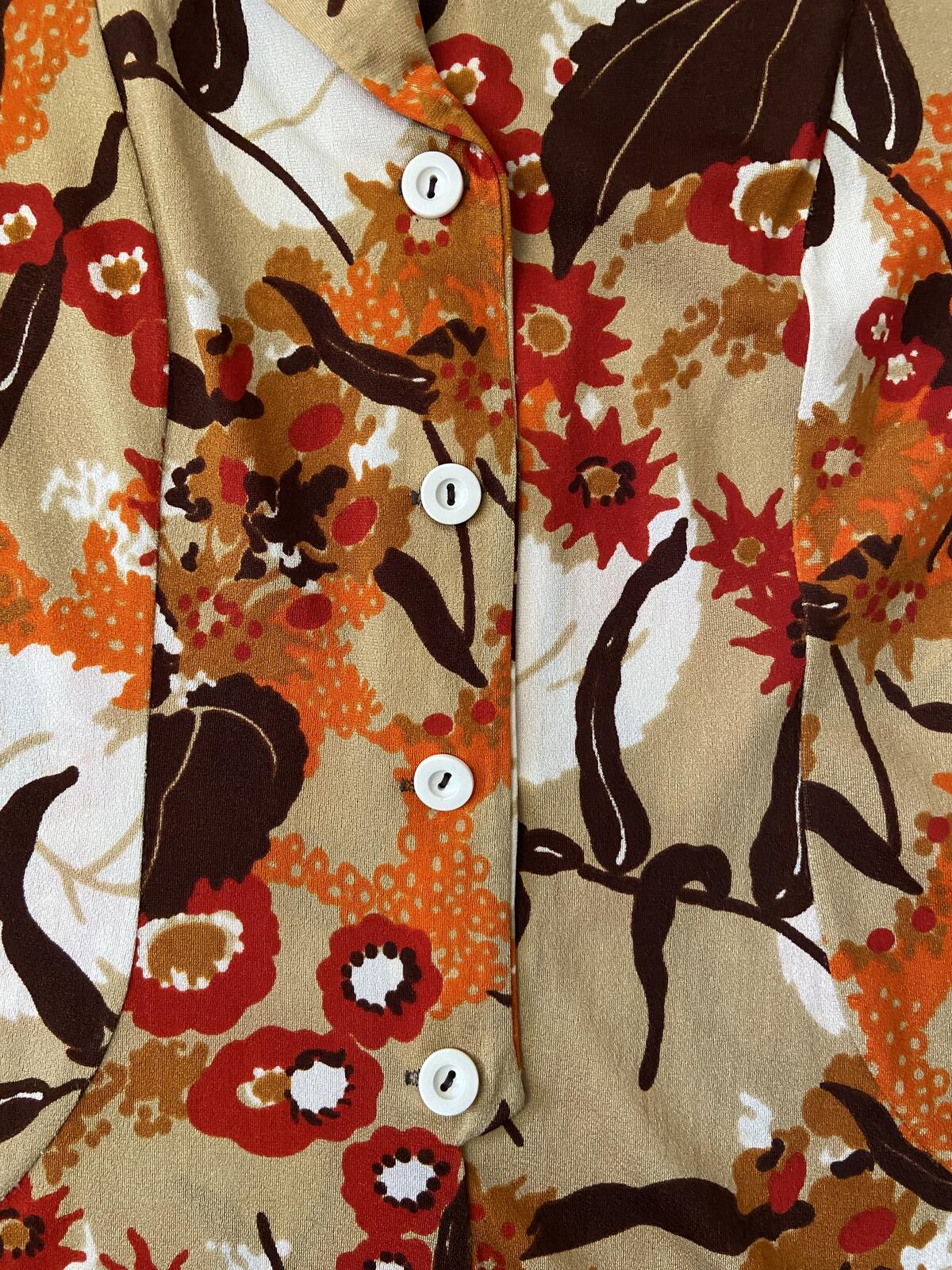 Vintage 1970s Beige Printed Dress