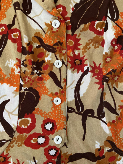 Vintage 1970s Beige Printed Dress