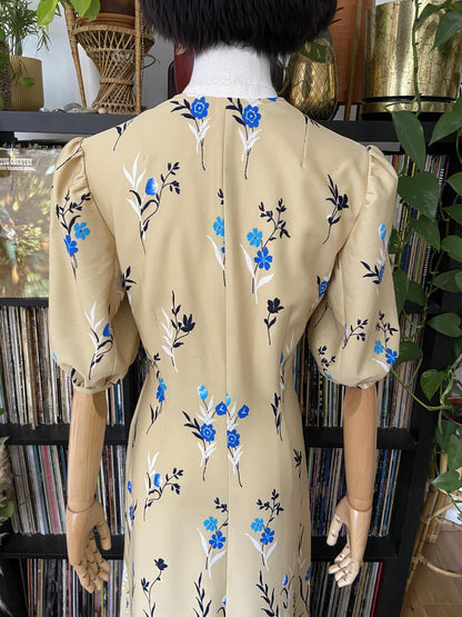 Vintage 1970s Beige Floral Maxi Dress