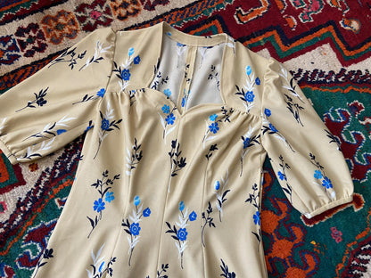 Vintage 1970s Beige Floral Maxi Dress