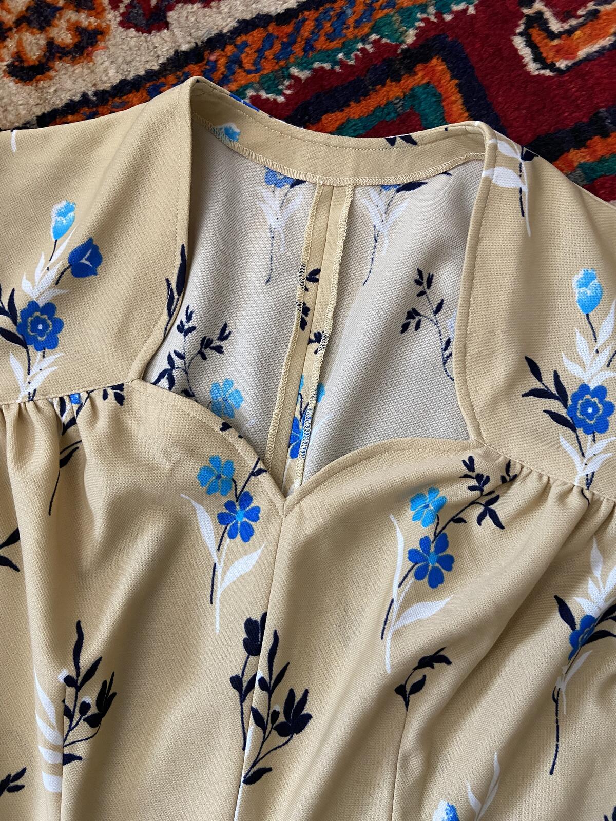 Vintage 1970s Beige Floral Maxi Dress