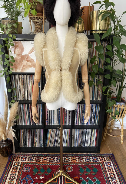 Vintage 1970s Beige Afghan Vest