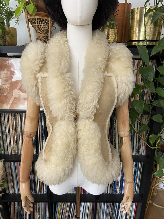 Vintage 1970s Beige Afghan Vest
