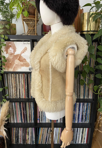 Vintage 1970s Beige Afghan Vest