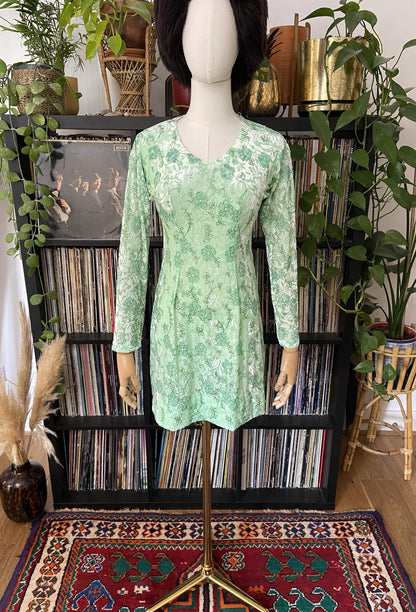 Vintage Green Glitter Velvet Mini Dress
