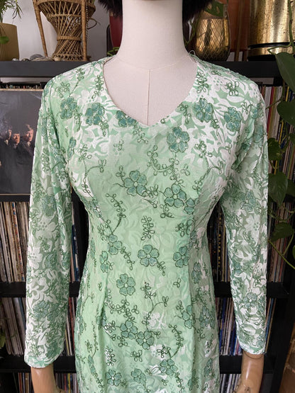 Vintage Green Glitter Velvet Mini Dress
