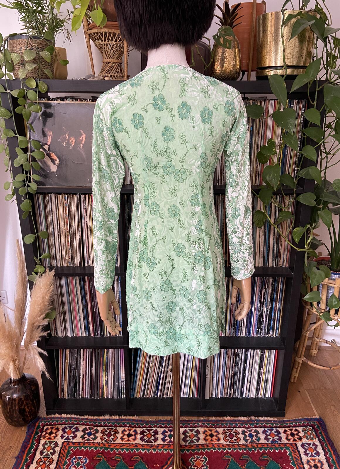 Vintage Green Glitter Velvet Mini Dress