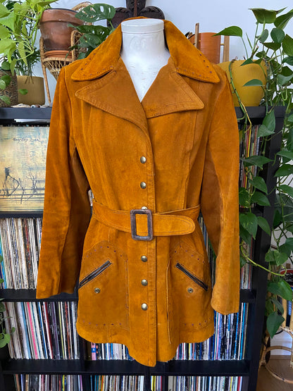 Vintage 1960s Tan Belted Popper Jacket
