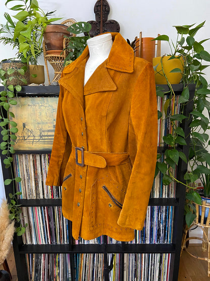 Vintage 1960s Tan Belted Popper Jacket
