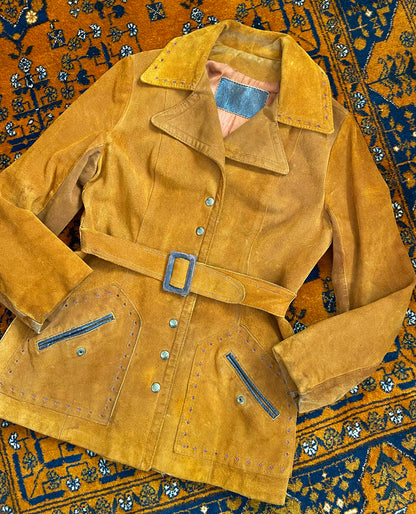 Vintage 1960s Tan Belted Popper Jacket