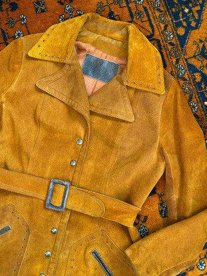 Vintage 1960s Tan Belted Popper Jacket
