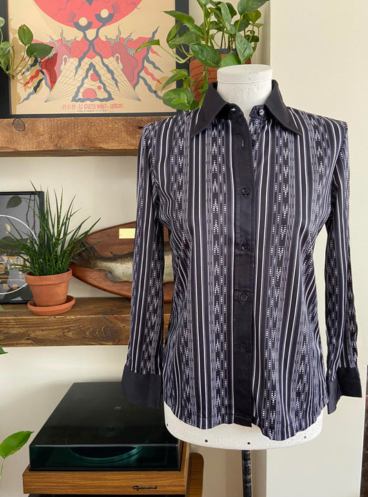 Vintage 1970s Black White Jersey Shirt
