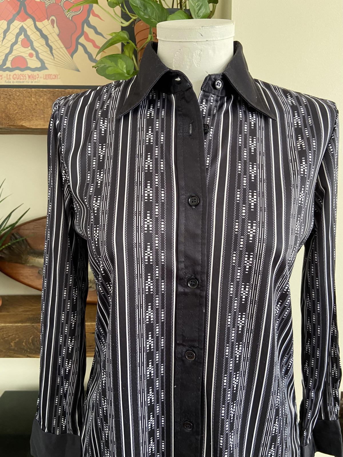 Vintage 1970s Black White Jersey Shirt