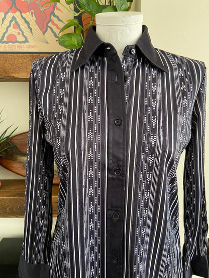 Vintage 1970s Black White Jersey Shirt