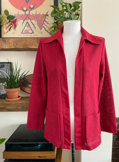 Vintage 1970s Burgundy Dagger Collar Cardigan