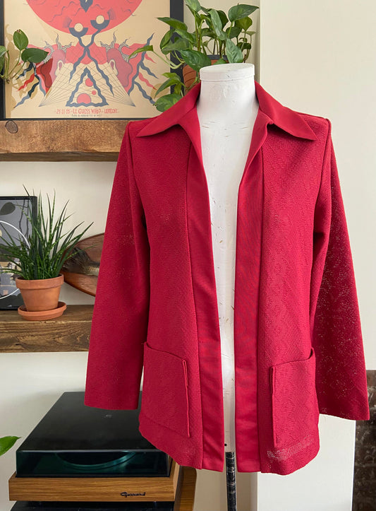 Vintage 1970s Burgundy Dagger Collar Cardigan