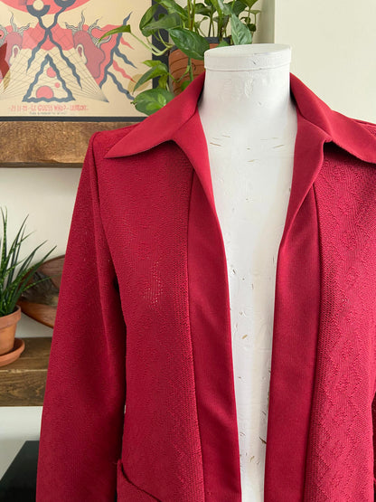 Vintage 1970s Burgundy Dagger Collar Cardigan