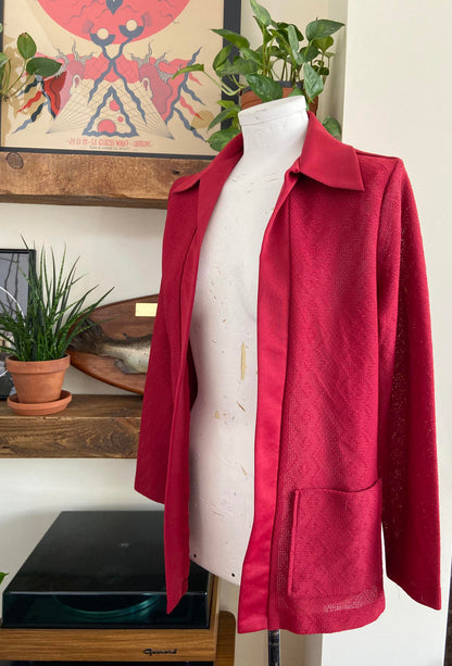 Vintage 1970s Burgundy Dagger Collar Cardigan