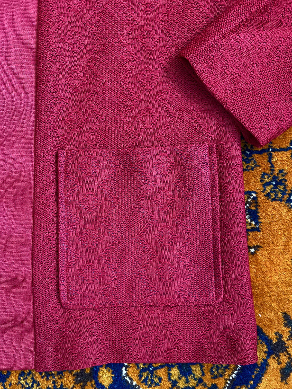 Vintage 1970s Burgundy Dagger Collar Cardigan