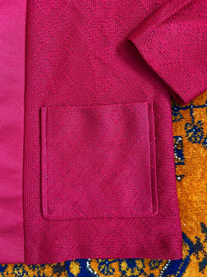 Vintage 1970s Burgundy Dagger Collar Cardigan