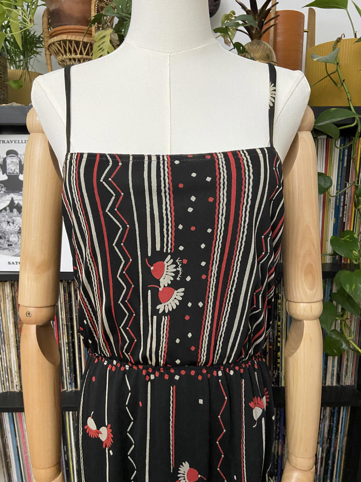 Vintage 1970s Black Tiered Strappy Dress