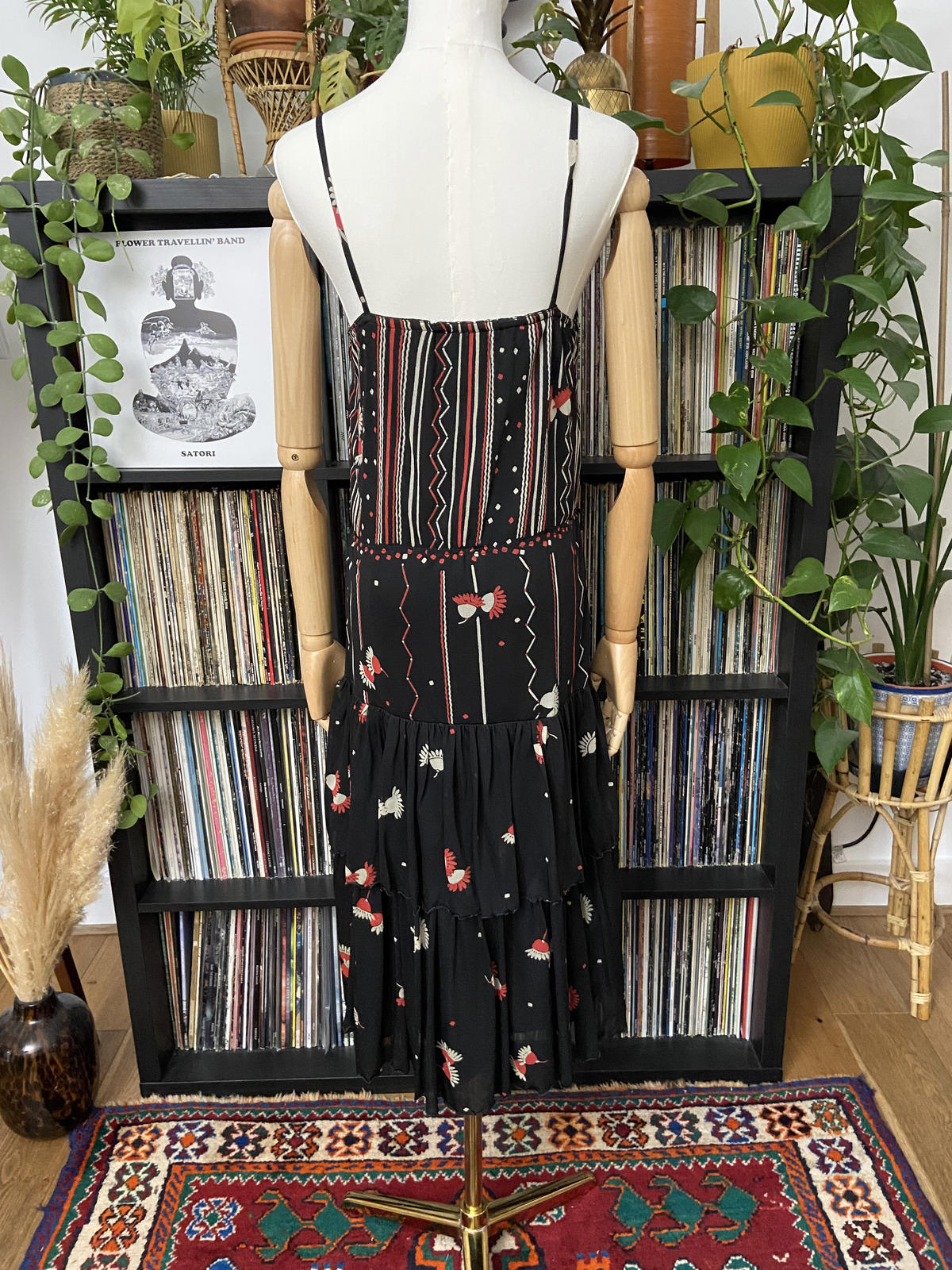 Vintage 1970s Black Tiered Strappy Dress