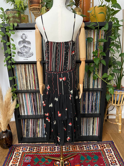 Vintage 1970s Black Tiered Strappy Dress