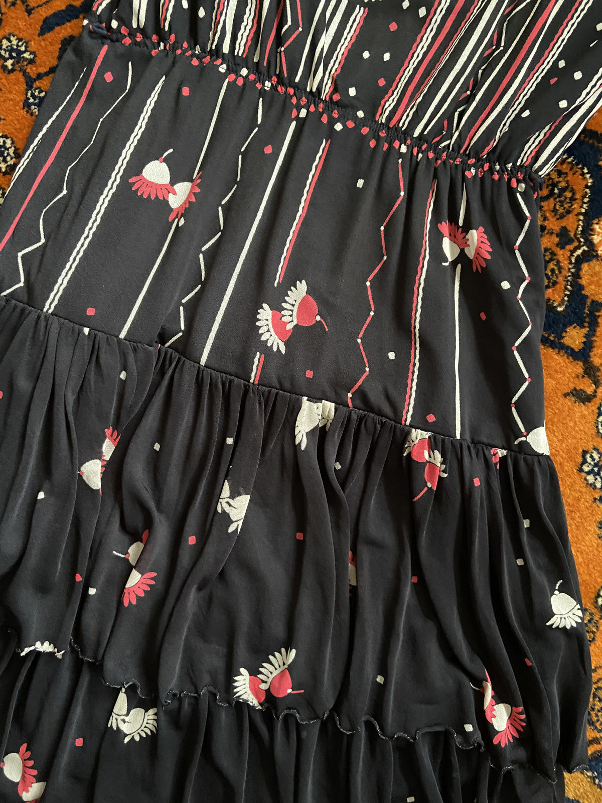 Vintage 1970s Black Tiered Strappy Dress
