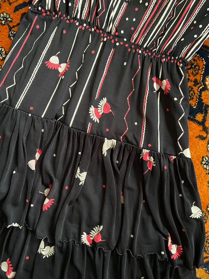 Vintage 1970s Black Tiered Strappy Dress