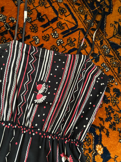 Vintage 1970s Black Tiered Strappy Dress