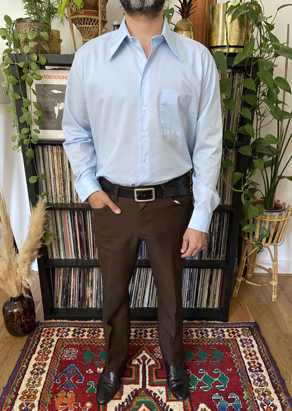 Vintage 1970s Light Blue Dagger Collar Shirt
